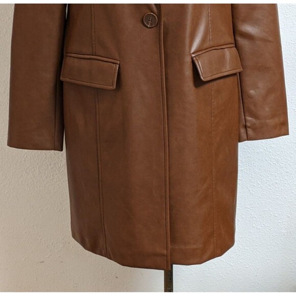 With The Girls By Avec Les Filles Brown Faux Leather Vegan Trench Coat Size M - Picture 5 of 13